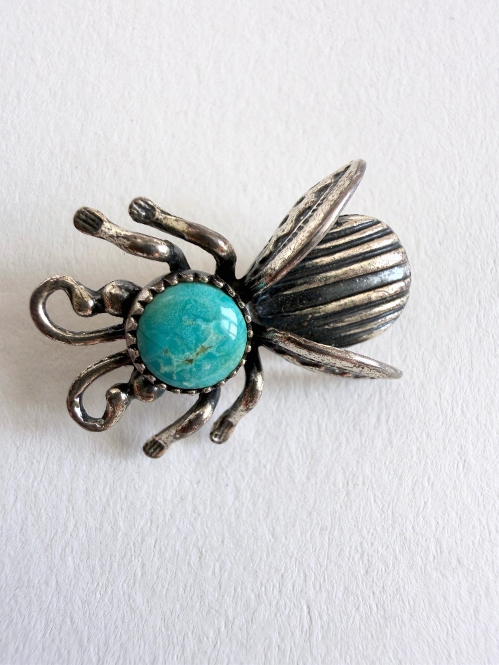 Vintage Southwestern Sterling Silver Turquoise Insect Bug Bee Fly Pin Brooch